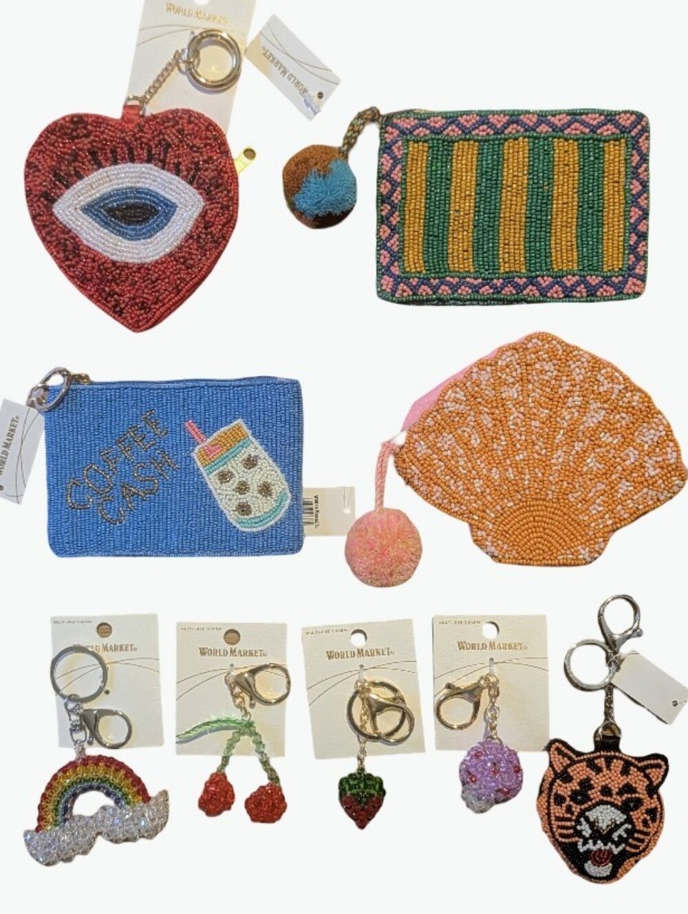 World Market Beaded Charms & Zipper Bags 9pc Lot